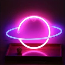 1入組土星霓虹燈牌-電池或usb供電的發光燈牌,適用於牆面裝飾、臥室、遊戲室、客廳、酒吧、派對、美學星球霓虹燈 - 彩色 - 查看 2