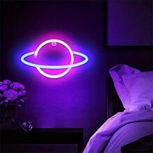 1入組土星霓虹燈牌-電池或usb供電的發光燈牌,適用於牆面裝飾、臥室、遊戲室、客廳、酒吧、派對、美學星球霓虹燈 - 彩色 - 查看 3