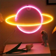 1入組土星霓虹燈牌-電池或usb供電的發光燈牌,適用於牆面裝飾、臥室、遊戲室、客廳、酒吧、派對、美學星球霓虹燈 - 彩色 - 查看 5