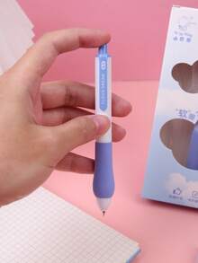 5pcs 0.5mm Black Ink Neutral Pens, With Sponge Cushion, Push Type, Single Box Packaging, Blue Shell Design - Blue - View 4
