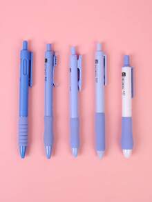5pcs 0.5mm Black Ink Neutral Pens, With Sponge Cushion, Push Type, Single Box Packaging, Blue Shell Design - Blue - View 7