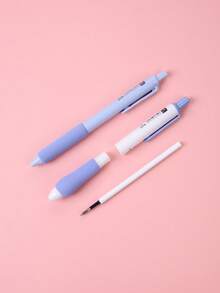 5pcs 0.5mm Black Ink Neutral Pens, With Sponge Cushion, Push Type, Single Box Packaging, Blue Shell Design - Blue - View 8