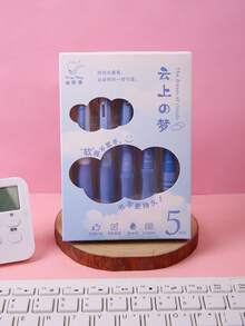 5pcs 0.5mm Black Ink Neutral Pens, With Sponge Cushion, Push Type, Single Box Packaging, Blue Shell Design - Blue - View 6