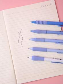 5pcs 0.5mm Black Ink Neutral Pens, With Sponge Cushion, Push Type, Single Box Packaging, Blue Shell Design - Blue - View 2