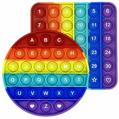 2pcs/Pack Numbers Letters Alphabet Math Learning Fidget Toys Silicone Rainbow Square Circle Educational Toys For Preschool Kids(Square+Circle=1 Pack)