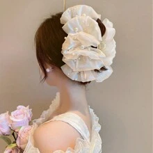 1pc Beige Faux Pearl Decor Bowknot Styling Hair Claw Clip With Bubble Design, Suitable For Festivals, Parties And Daily Use Elegant Hair Clips Hair Jaw Clip Hair Clamps Hair Clutch Hair Catcher Clip, Bow Accessories, School Stuff, College, Pearl Hair Accessories Fall Winter For Vacation Outfits Woman - Beige - View 5