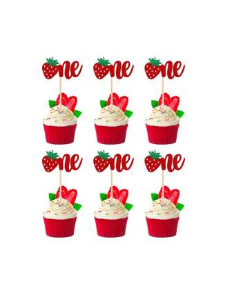 12 Pcs 1st Birthday Cake Topper Glitter First Birthday Strawberry Cake Pick Decoration For Fruit Theme Birthday Party Supplies,Christmas