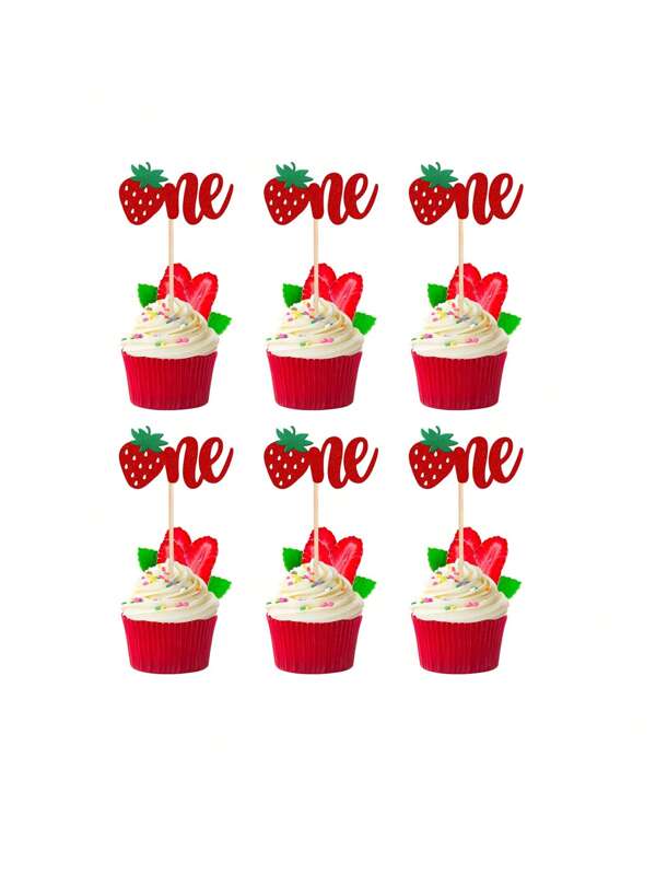 12 Pcs 1st Birthday Cake Topper Glitter First Birthday Strawberry Cake Pick Decoration For Fruit Theme Birthday Party Supplies,Christmas