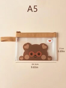 Student Subject Classification Zipper Large Capacity File Bag Exam Paper & A4 Size Document Storage Bag Makeup Bag Toiletry Bag Cosmetic Bag Waterproof - Brown - View 2