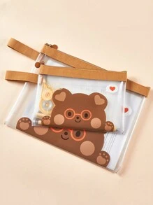 Student Subject Classification Zipper Large Capacity File Bag Exam Paper & A4 Size Document Storage Bag Makeup Bag Toiletry Bag Cosmetic Bag Waterproof - Brown - View 1