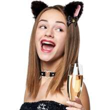 5入組貓咪cosplay服裝,包含貓耳朵和尾巴以及項圈、貓爪手套,適用於派對裝扮 - 黑色 - 查看 10