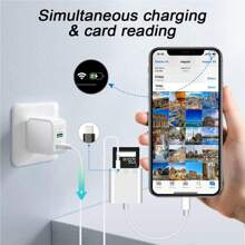 SD Card Reader Compatible With IPhone IPad,Micro SD Card Reader Memory Card Reader Plug And Play Trail Camera Viewer SD Card Adapter,Simultaneous Charging And Card Reading Micro SD Card Adapter - White - View 3