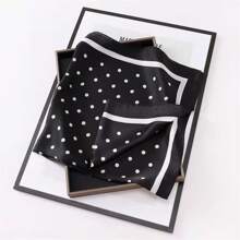 女士70cm正方形圓點印花絲巾,緞面手帕頸巾,專業配件 - 黑色 - 查看 3