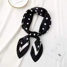 女士70cm正方形圓點印花絲巾,緞面手帕頸巾,專業配件 - 黑色 - 查看 4