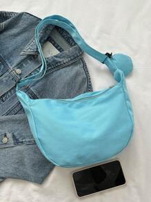 Two-Piece Fashion Ladies Large Capacity Solid Color Shoulder Bag, Lightweight Zipper Crossbody Bag, Young Girl Wandering Bag, Small Bag With Change, Suitable For University Students, Daily Commute, Travel, Women's Daily Use - Blue - View 5