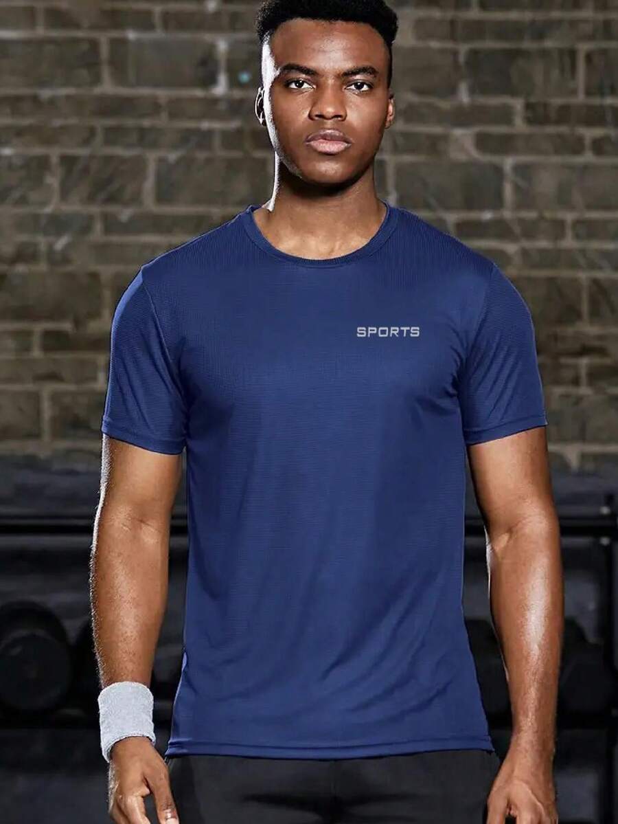 男款快干運動t恤,短袖寬鬆健身跑步上衣,透氣