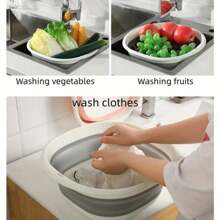 1pc Portable Multi-functional Laundry Basket Suitable For Students' Dormitory With Face Washing Basin, Clothes Drying Rack, Foldable Foot Bath Basin, Work Clothes Basket - White - View 2