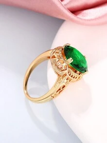 1 cái Tuyệt đẹp Màu xanh lá Khối Zirconia  Nhẫn Đối với phụ nữ Cho Ngày Lễ Tình Nhân Qủa tặng Kỷ niệm ngày cưới Buổi tiệc Đồ trang sức - Vàng - Xem 6