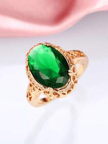 1 cái Tuyệt đẹp Màu xanh lá Khối Zirconia  Nhẫn Đối với phụ nữ Cho Ngày Lễ Tình Nhân Qủa tặng Kỷ niệm ngày cưới Buổi tiệc Đồ trang sức - Vàng - Xem 3