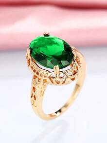 1 cái Tuyệt đẹp Màu xanh lá Khối Zirconia  Nhẫn Đối với phụ nữ Cho Ngày Lễ Tình Nhân Qủa tặng Kỷ niệm ngày cưới Buổi tiệc Đồ trang sức - Vàng - Xem 5