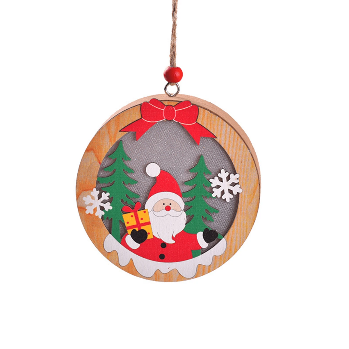 Wooden Round Led Light Christmas Tree Ornament - Santa Claus 1 - Log LED light-up Christmas tree pendant-Santa Claus 1 - View 1