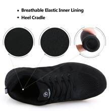 Youecci Women Lightweight Walking Shoes Ladies Lace Up Sneakers Mesh Go Running Trainers Low Top Breathable Athletic Walk Gym Shoes Sport Run - 黑色 - 查看 3