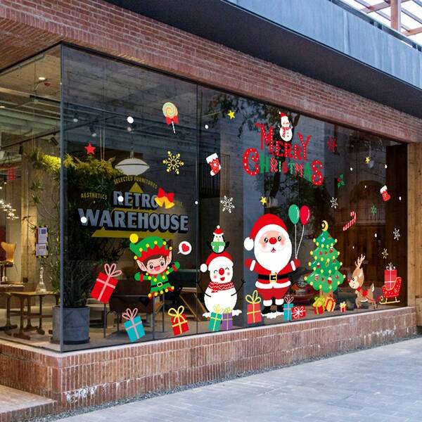 1pc Christmas Tree, Santa Claus, Balloon Pattern Glass Sticker With Pvc Material For Creating Festive Atmosphere, Suitable For Mall, Hotel, Gold Store, Festival Scene Decoration