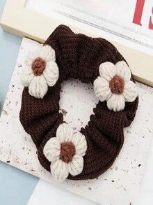 3pcs/set New Arrival Milk Coffee Color Flower Hair Accessories Bun Hair Tie For Hair Bun, Ponytail, And Braids In Fall And Winter - Multicolor - View 3