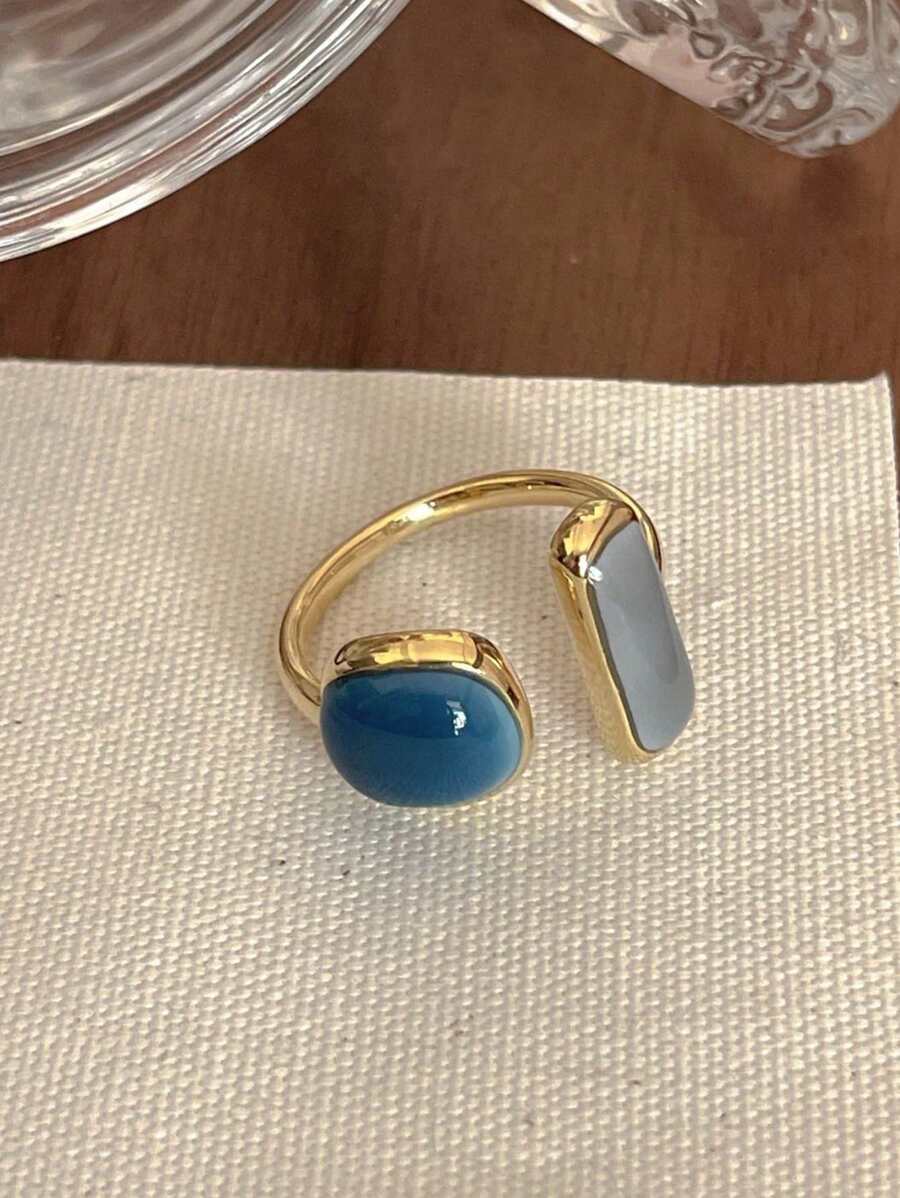 1pc Unique Light Luxury Contrast Color Adjustable Open Ring For Women - Yellow Gold - View 1