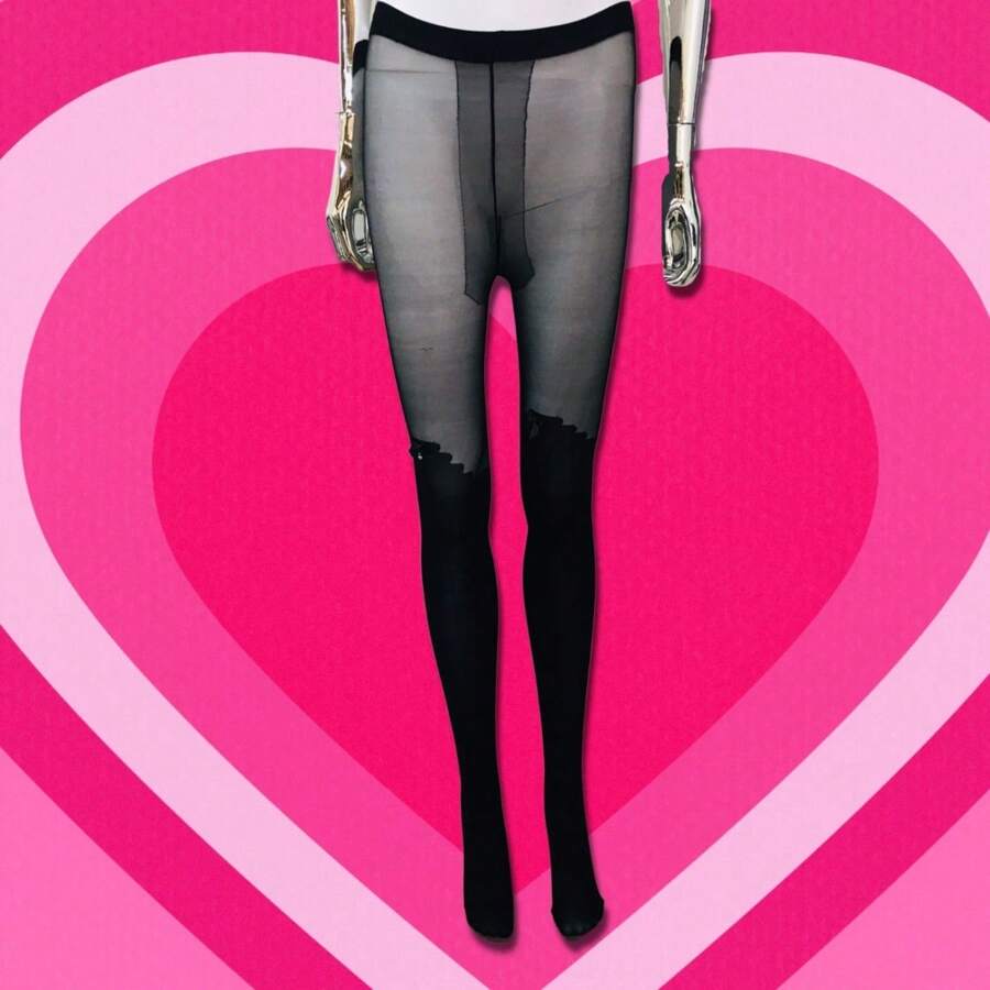 Medias pantimedias para mujer, negras con un mono moño, para mujer a la cintura. - Negro - Ver 1