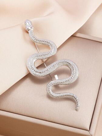 1入最新款式銀色金屬蛇形別針,專為男士西裝,商務和宴會服裝打造的專屬配件