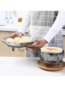 1pc Folding Stainless Steel Steaming Rack, Multifunctional Water Separation Steamer, Extendable Steam Plate, Steamer - Multicolor - View 4