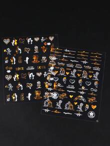 FULL BEAUTY 2入組白金戀愛心形指甲藝術貼紙,浪漫情侶感自黏幻燈片字母指甲藝術裝飾品