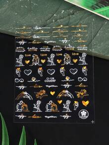 FULL BEAUTY 2入組白金戀愛心形指甲藝術貼紙,浪漫情侶感自黏幻燈片字母指甲藝術裝飾品