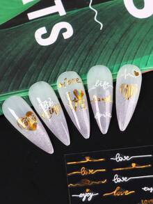 FULL BEAUTY 2入組白金戀愛心形指甲藝術貼紙,浪漫情侶感自黏幻燈片字母指甲藝術裝飾品