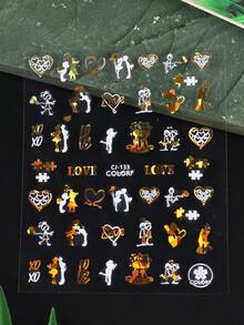 FULL BEAUTY 2入組白金戀愛心形指甲藝術貼紙,浪漫情侶感自黏幻燈片字母指甲藝術裝飾品