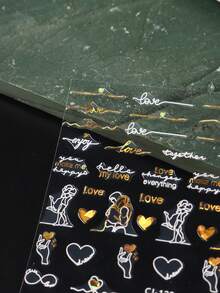 FULL BEAUTY 2入組白金戀愛心形指甲藝術貼紙,浪漫情侶感自黏幻燈片字母指甲藝術裝飾品