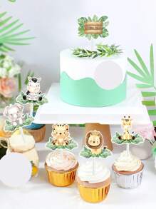 18入組台式蛋糕裝飾套裝,熱帶叢林動物造型的紙質蛋糕插牌,生日派對家用蛋糕裝飾用品