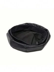 1件女式純色pu皮貝雷帽,黑色復古英式八角帽,休閒風格 - 黑色 - 查看 4