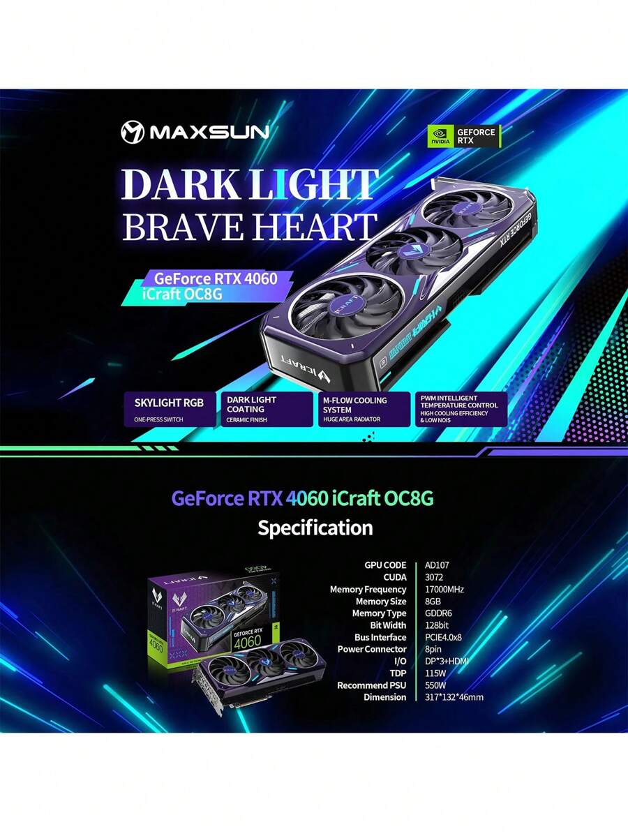 MAXSUN MAXSUN Graphics Card RTX 4060 iCraft OC8G GDDR6 GPU 128bit PCI ...