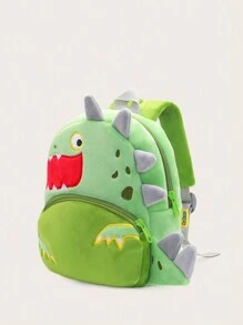 1pc Cartoon Big Mouth Green Dinosaur Plush Backpack For Kids, Suitable For Daily Use - Green - View 3