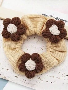3pcs/set New Arrival Milk Coffee Color Flower Hair Accessories Bun Hair Tie For Hair Bun, Ponytail, And Braids In Fall And Winter - Multicolor - View 5
