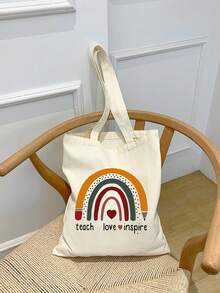 1 Pieza Bolso De Mano De Mujer Con Estampado De Arcoíris - Beis - Ver 4