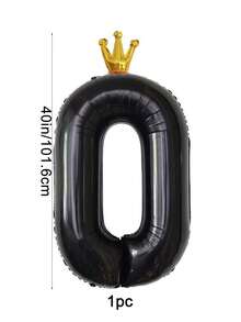 40英寸黑色皇冠形狀0-9數字乳膠氣球,生日主題派對裝飾用於室外婚禮和其他活動