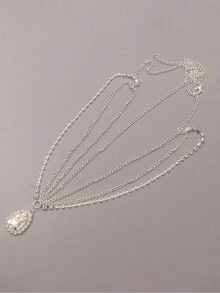 1個銀色鍊子鑽石流蘇女性頭飾配件,時尚百搭,適合日常、新娘、節日等場合