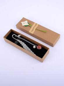 1 Miếng Phong cách Trung Quốc Lông vũ & Mặt dây chuyền ngôi sao Kim loại Dấu trang Với Hộp Quà - Đỏ - Xem 2