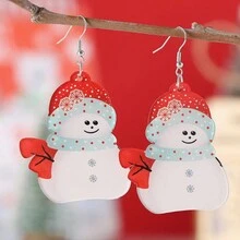 1 對聖誕聖誕老人禮物袋設計吊墜耳環派對卡通風格壓克力首飾可愛女性禮物