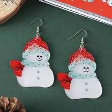 1 對聖誕聖誕老人禮物袋設計吊墜耳環派對卡通風格壓克力首飾可愛女性禮物