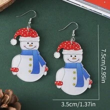 1 對聖誕聖誕老人禮物袋設計吊墜耳環派對卡通風格壓克力首飾可愛女性禮物