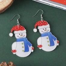 1 對聖誕聖誕老人禮物袋設計吊墜耳環派對卡通風格壓克力首飾可愛女性禮物